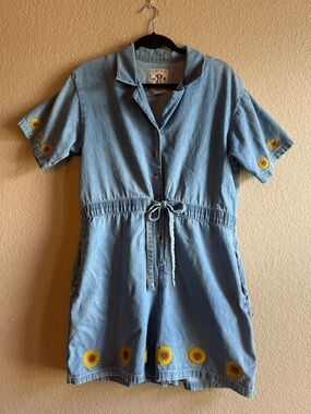Denim Sunflower Short Sleeve Romper
